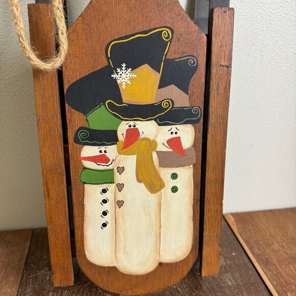 Craft Fair‎ Wood Metal Decorative Snow Sled with hand painted rustic snowmen - Picture 5 of 6